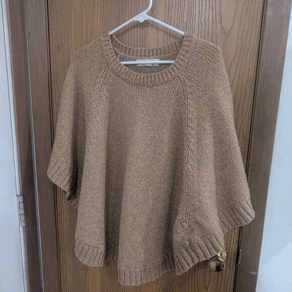 Michael Kors Poncho Sweater Tan/Gold Wool Blend with Gold Tone Logo Accents- L - Picture 1 of 6